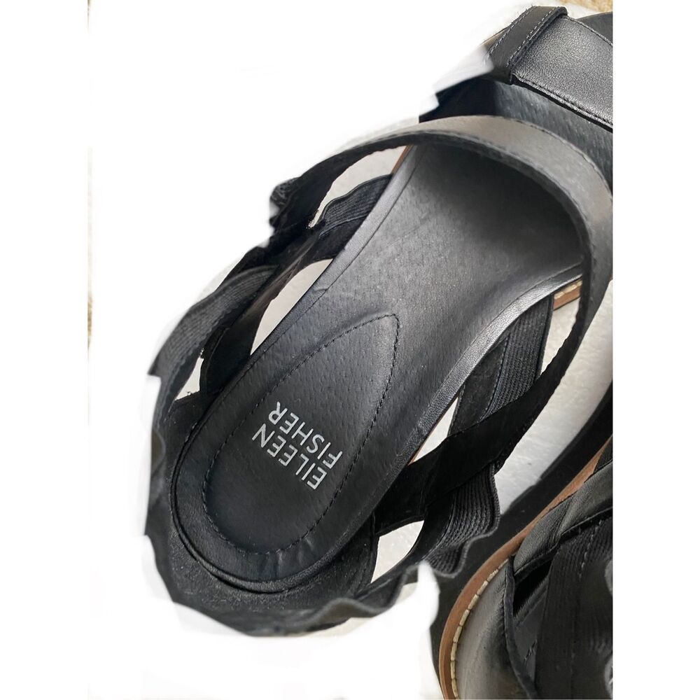 Eileen Fisher Black Leather Sandals Sz 7 - Picture 2 of 5